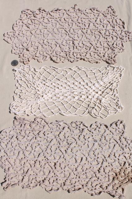 photo of lot vintage crochet lace doilies, table mats & square centerpieces, handmade crocheted lace #8