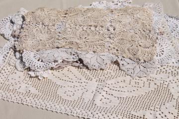 catalog photo of lot vintage crochet lace doilies, table mats & square centerpieces, handmade crocheted lace