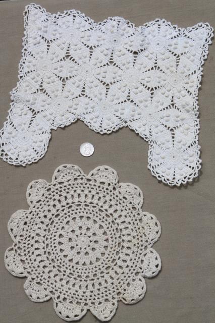 photo of lot vintage crochet lace fancywork, chair toppers, doilies, table runners #4