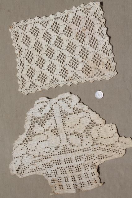 photo of lot vintage crochet lace fancywork, chair toppers, doilies, table runners #10