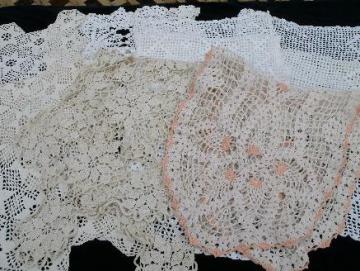 catalog photo of lot vintage crocheted cotton lace table runners, lacy crochet dresser scarves