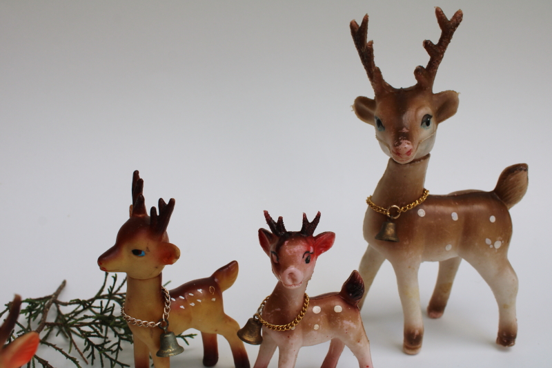 photo of lot vintage deer figurines woodland retro Christmas decorations, rubbery vinyl & hard plastic #2