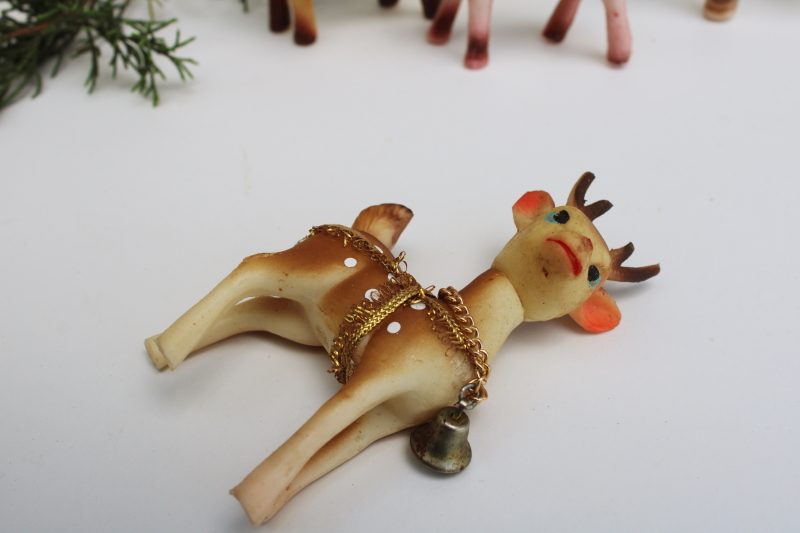 photo of lot vintage deer figurines woodland retro Christmas decorations, rubbery vinyl & hard plastic #3