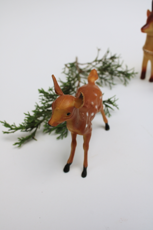 photo of lot vintage deer figurines woodland retro Christmas decorations, rubbery vinyl & hard plastic #4