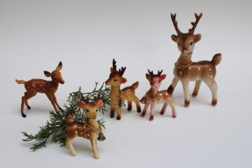 catalog photo of lot vintage deer figurines woodland retro Christmas decorations, rubbery vinyl & hard plastic