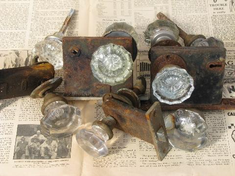 photo of lot vintage door hardware, locks & antique glass doorknobs, mercury star #1