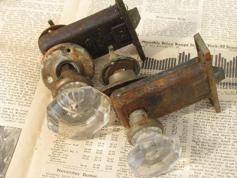 photo of lot vintage door hardware, locks & antique glass doorknobs, mercury star #4