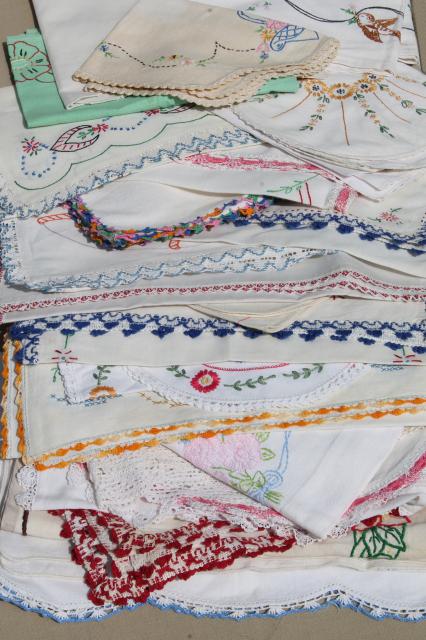 photo of lot vintage embroidered linens, table runners & dresser scarves w/ embroidery & crochet lace #1