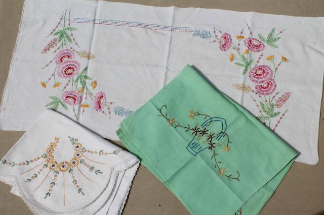 photo of lot vintage embroidered linens, table runners & dresser scarves w/ embroidery & crochet lace #2