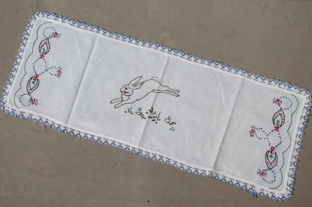 photo of lot vintage embroidered linens, table runners & dresser scarves w/ embroidery & crochet lace #4