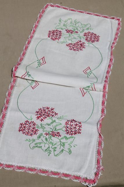 photo of lot vintage embroidered linens, table runners & dresser scarves w/ embroidery & crochet lace #5