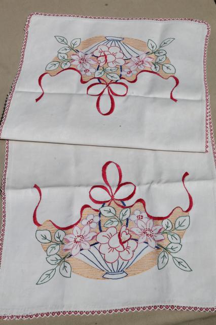 photo of lot vintage embroidered linens, table runners & dresser scarves w/ embroidery & crochet lace #9