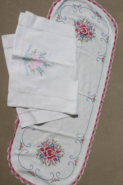 photo of lot vintage embroidered linens, table runners & dresser scarves w/ embroidery & crochet lace #15