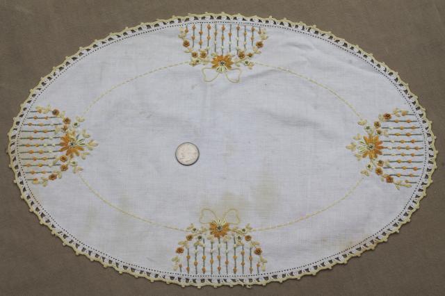 photo of lot vintage embroidered linens, table runners & dresser scarves w/ embroidery & crochet lace #10