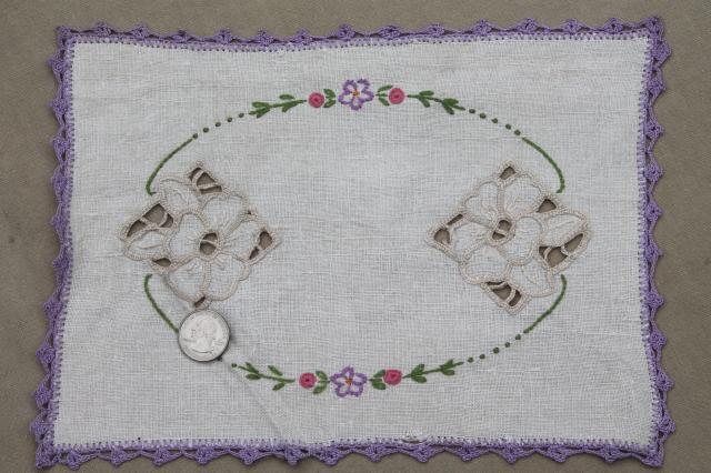 photo of lot vintage embroidered linens, table runners & dresser scarves w/ embroidery & crochet lace #11