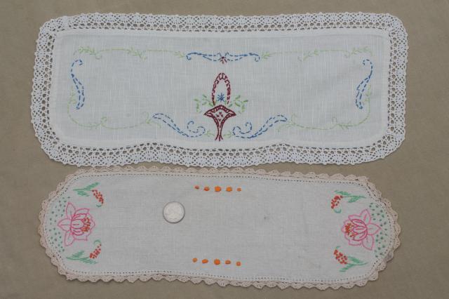 photo of lot vintage embroidered linens, table runners & dresser scarves w/ embroidery & crochet lace #12