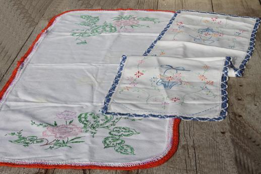 photo of lot vintage embroidered linens, tablecloths & table runners w embroidery & crochet lace #7