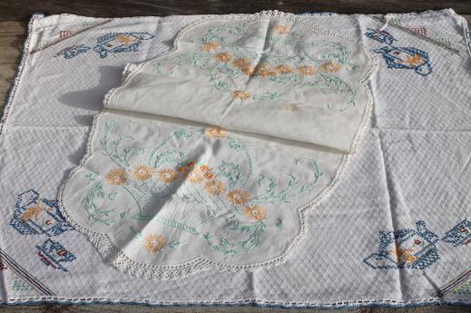 photo of lot vintage embroidered linens, tablecloths & table runners w embroidery & crochet lace #9