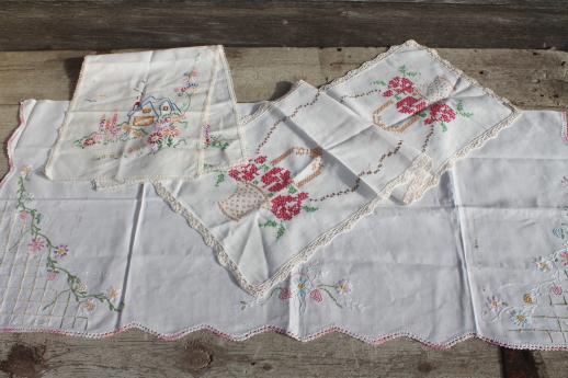 photo of lot vintage embroidered linens, tablecloths & table runners w embroidery & crochet lace #10