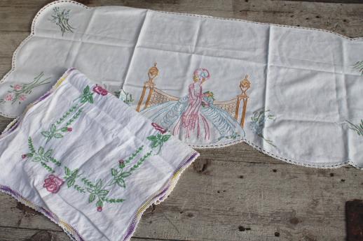 photo of lot vintage embroidered linens, tablecloths & table runners w embroidery & crochet lace #11