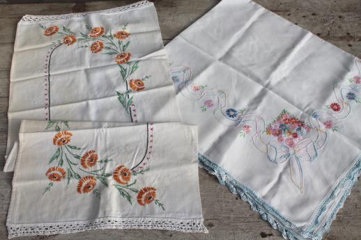 photo of lot vintage embroidered linens, tablecloths & table runners w embroidery & crochet lace #13