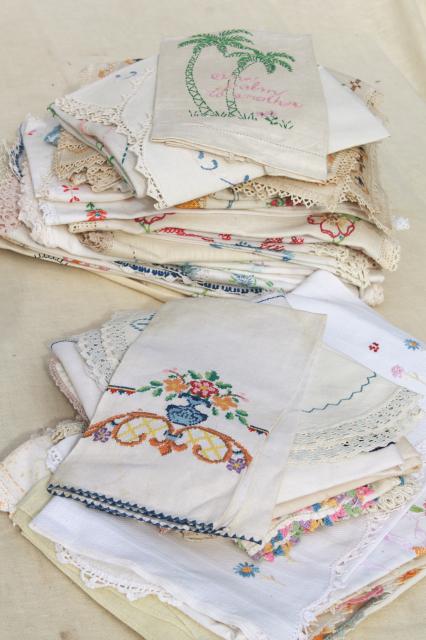 photo of lot vintage embroidered linens, towels, runners & dresser scarves w/ embroidery & crochet lace #1