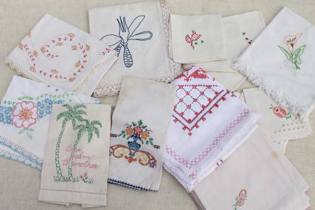 photo of lot vintage embroidered linens, towels, runners & dresser scarves w/ embroidery & crochet lace #8