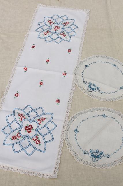 photo of lot vintage embroidered linens, towels, runners & dresser scarves w/ embroidery & crochet lace #12