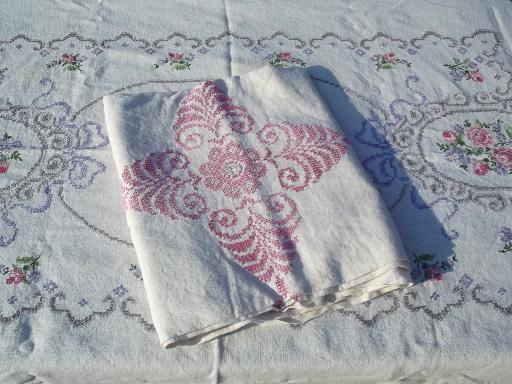 photo of lot vintage embroidered tablecloths, cotton and linen w/ hand embroidery #3