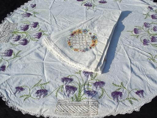 photo of lot vintage embroidered tablecloths, cotton and linen w/ hand embroidery #5