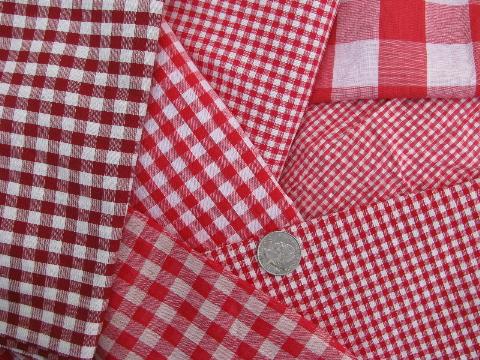 photo of lot vintage fabric scraps pieces, gingham checks in all colors #2