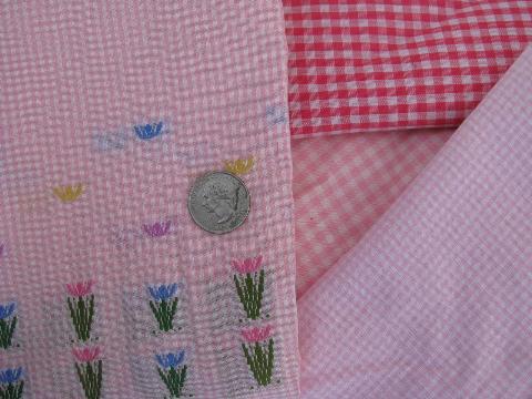 photo of lot vintage fabric scraps pieces, gingham checks in all colors #5