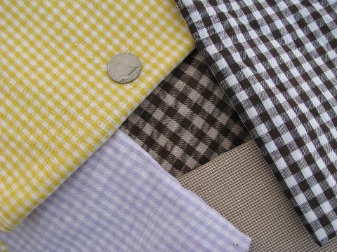 photo of lot vintage fabric scraps pieces, gingham checks in all colors #7