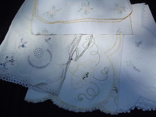 photo of lot vintage fancywork linens, old embroidery and crochet lace, cutter fabric #2