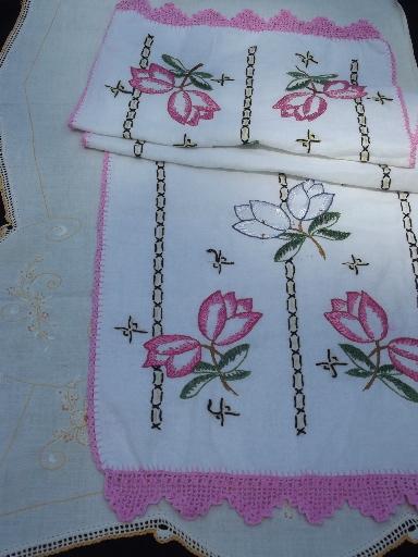 photo of lot vintage fancywork linens, old embroidery and crochet lace, cutter fabric #3