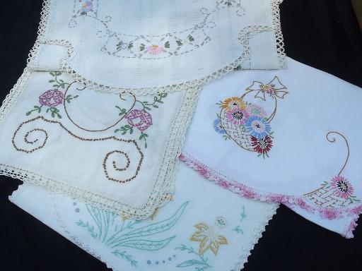 photo of lot vintage fancywork linens, old embroidery and crochet lace, cutter fabric #8