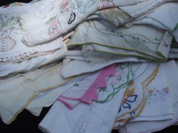 catalog photo of lot vintage fancywork linens, old embroidery and crochet lace, cutter fabric