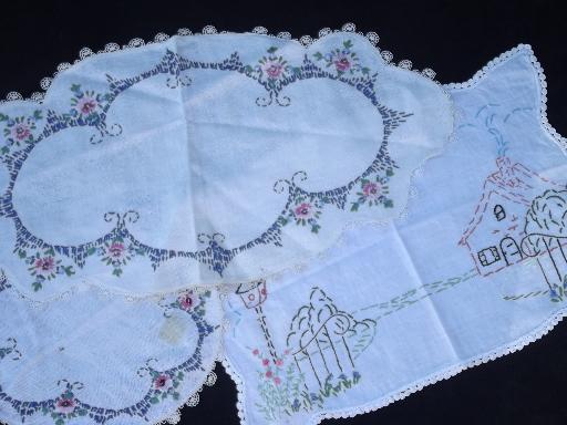 photo of lot vintage fancywork linens, old embroidery and crochet lace, cutter fabric #4