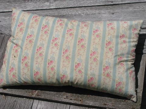 photo of lot vintage feather bed pillows w/ old flowered cotton fabric covers #5