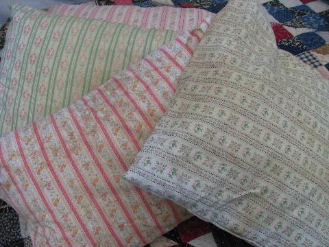 photo of lot vintage feather pillows, old cotton ticking #1