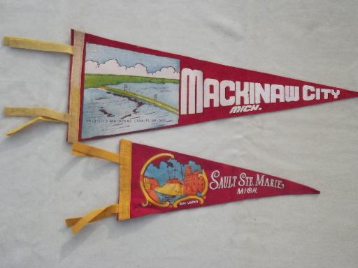 photo of lot vintage felt pennants, 40s 50s 60s travel / camp souvenirs #7