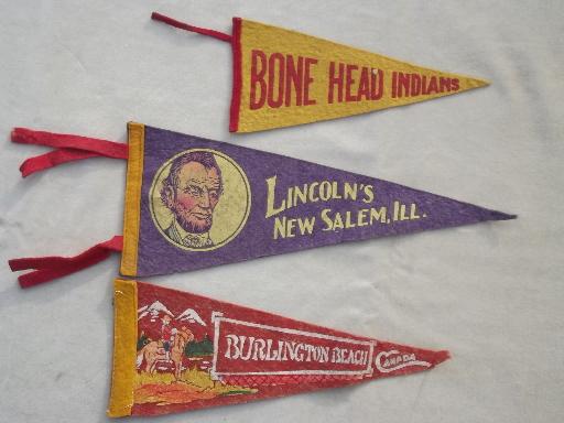 photo of lot vintage felt pennants, 40s 50s 60s travel / camp souvenirs #8