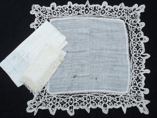photo of lot vintage fine cotton and linen whitework handkerchiefs, Swiss, Madeira hankies etc. #4