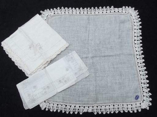 photo of lot vintage fine cotton and linen whitework handkerchiefs, Swiss, Madeira hankies etc. #5