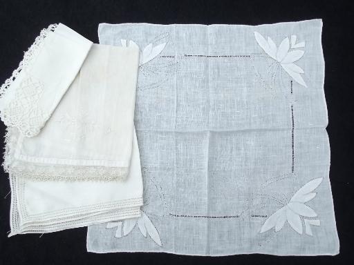 photo of lot vintage fine cotton and linen whitework handkerchiefs, Swiss, Madeira hankies etc. #6