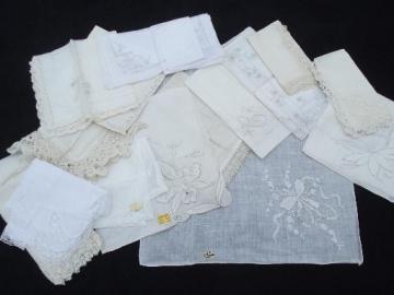 catalog photo of lot vintage fine cotton and linen whitework handkerchiefs, Swiss, Madeira hankies etc.