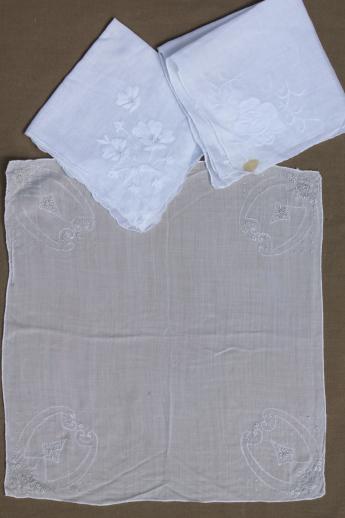 photo of lot vintage fine cotton & linen white work handkerchiefs, Swiss, Madeira hankies etc. #6