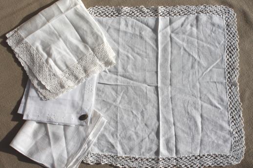 photo of lot vintage fine cotton & linen white work handkerchiefs, Swiss, Madeira hankies etc. #7