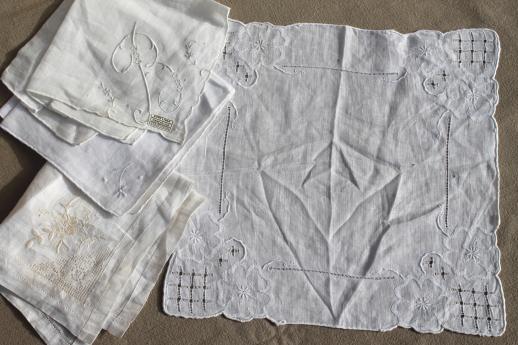 photo of lot vintage fine cotton & linen white work handkerchiefs, Swiss, Madeira hankies etc. #10