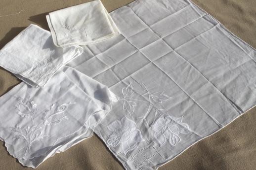 photo of lot vintage fine cotton & linen white work handkerchiefs, Swiss, Madeira hankies etc. #11